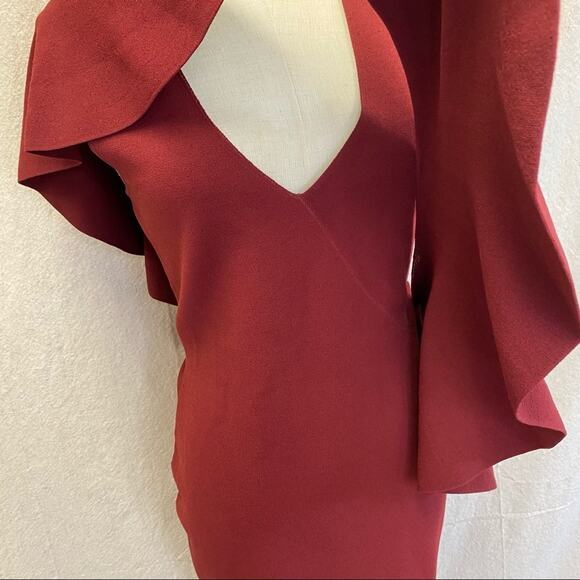Diane von Furstenberg Ruffle Front Bodycon Dress‎ in Bordeaux size Petite - Picture 5 of 14